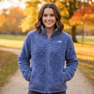 The North Face Jacket Women's Sz L Reversible Gray Purple Sherpa Fleece Full Zip